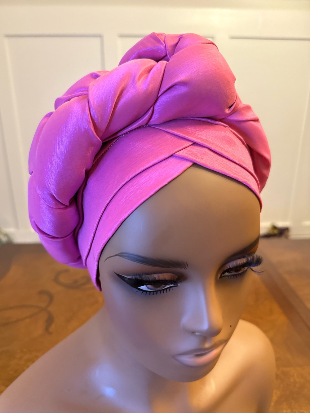 Elegant Braided Satin Turban Headwrap in Hot Pink for Women